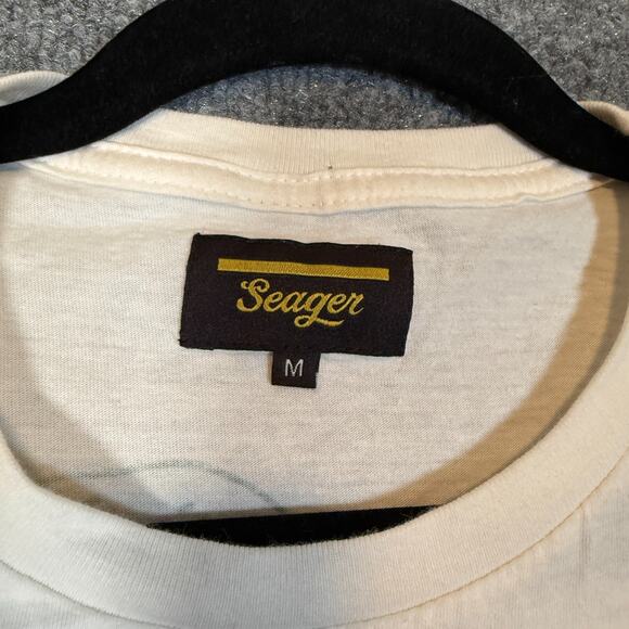 Seager Shirt Mens Medium White Short Sleeve Tshirt Graphic Tee Bull Crewneck - Picture 4 of 8